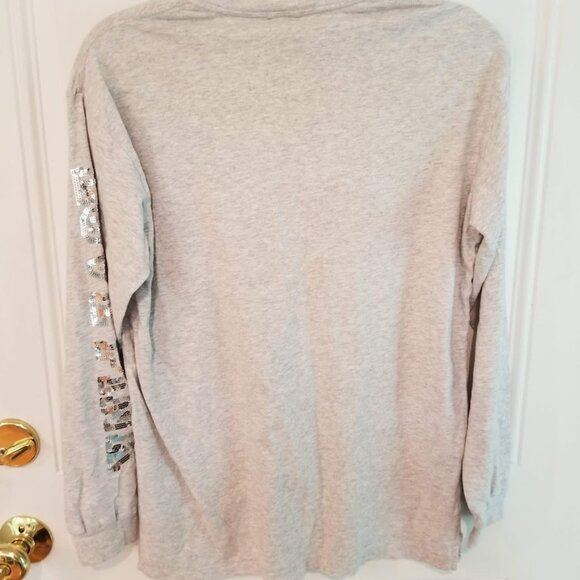 Victoria Secret PINK Bling Sequin Gray floral print long sleeve tshirt, Sz Small - Picture 7 of 12